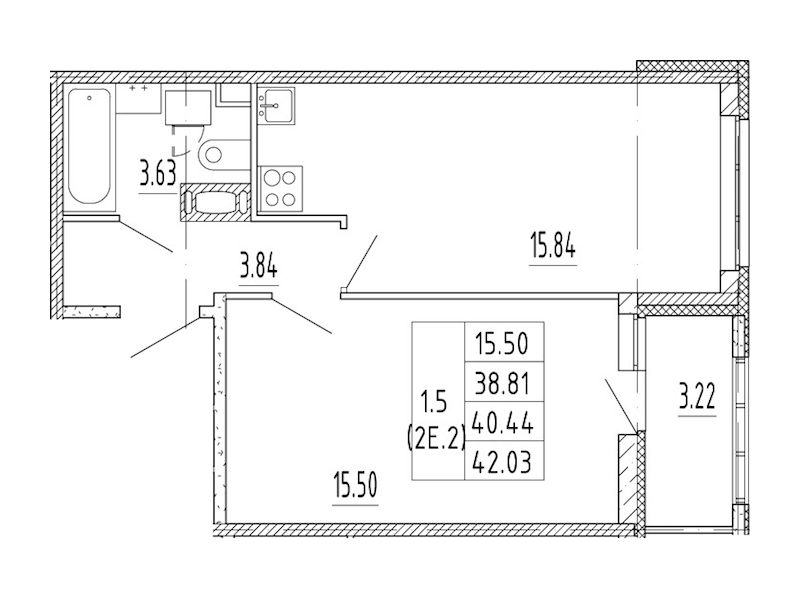 1-комнатная квартира 38.81 м², 3/12 эт., ЖК «Полис Приморский 2»